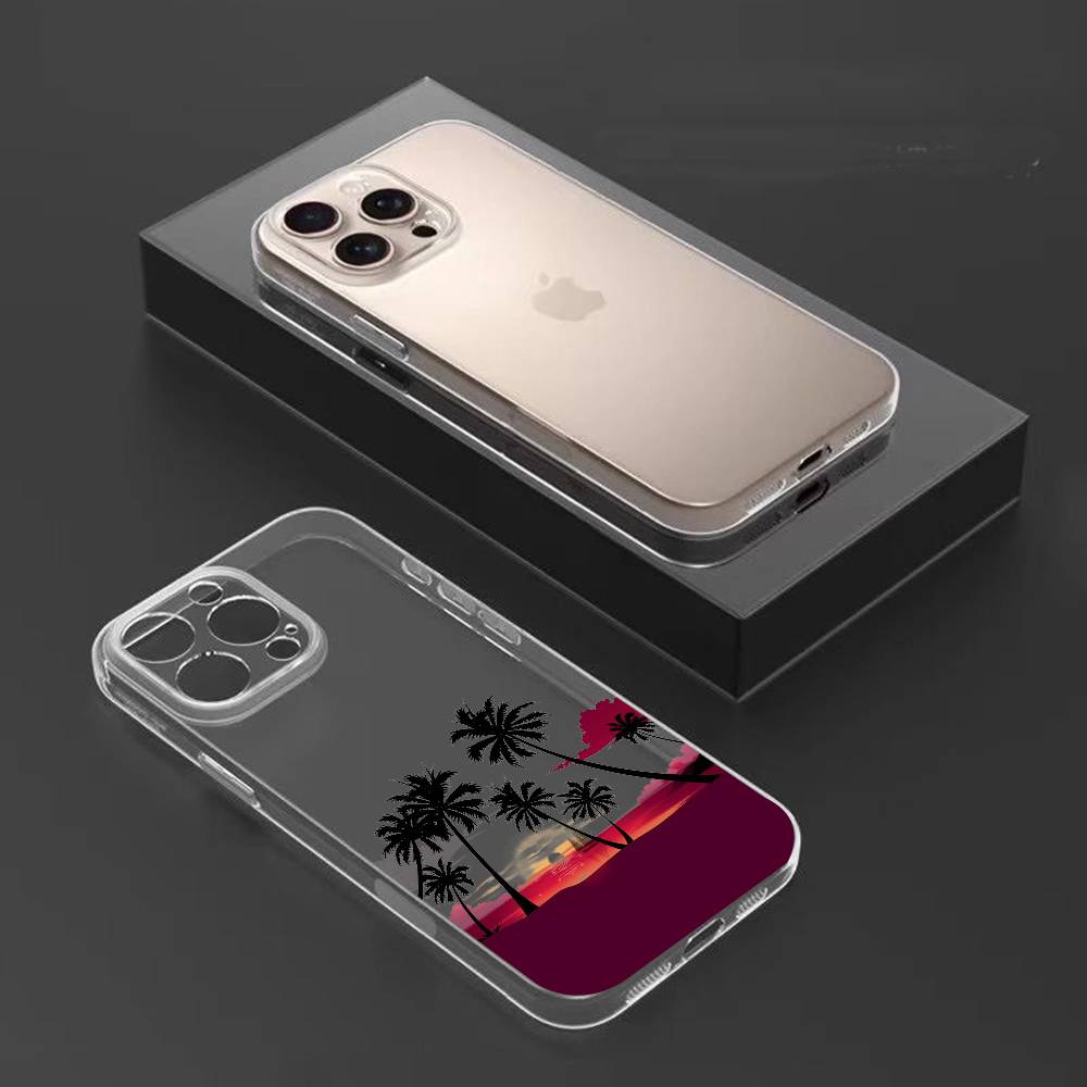 Trendy Coconut Tree Phone Case For iPhone17,16,15,14,13,12,11 Plus,Pro Max Soft Transparent Cover iPhone17promax