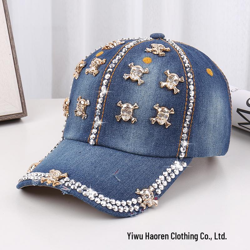 Damen Strass Denim Baseballkappe - Paris Schriftzug Sonnenhut