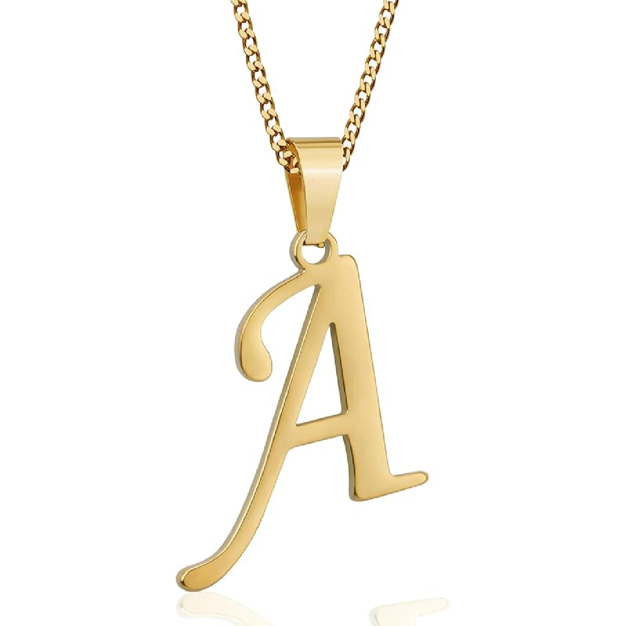 Suweibuke Initial Necklace for Men Women Boys Girls, 18K Gold Plated 26 Letters Pendant Necklace, Personalized Jewelry Gifts Gold--1A