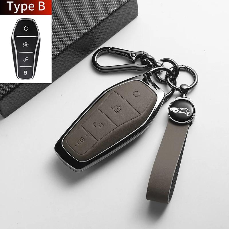 Leather Metal Car Key Case For BYD Han EV Dolphin Song Plus DMI Seagull Yuan UP Qin Pro Seal 06 Escort 7 Tang L Interior Parts