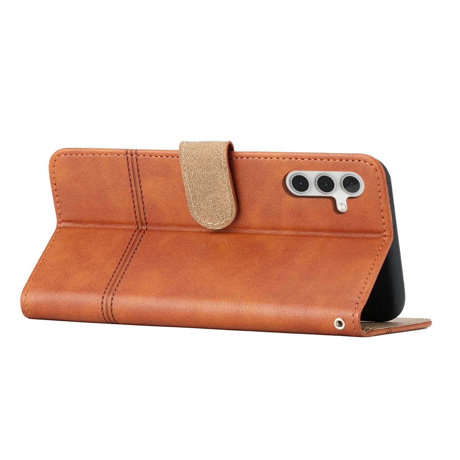 

For Samsung Galaxy A36 5G Case Line Imprinted PU Leather Wallet Phone Cover Brown