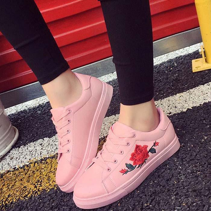 Women Girls Sneakers Sports Athletic Leisure Running Flat Shoes PU Leather Pink