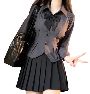 Sivrusn High School Mädchen Uniform Cosplay Falten Langarm Hohes Kostüm für Perfekt für Einschulung und Kulturelle Größe S Set, Rock, Schleife,