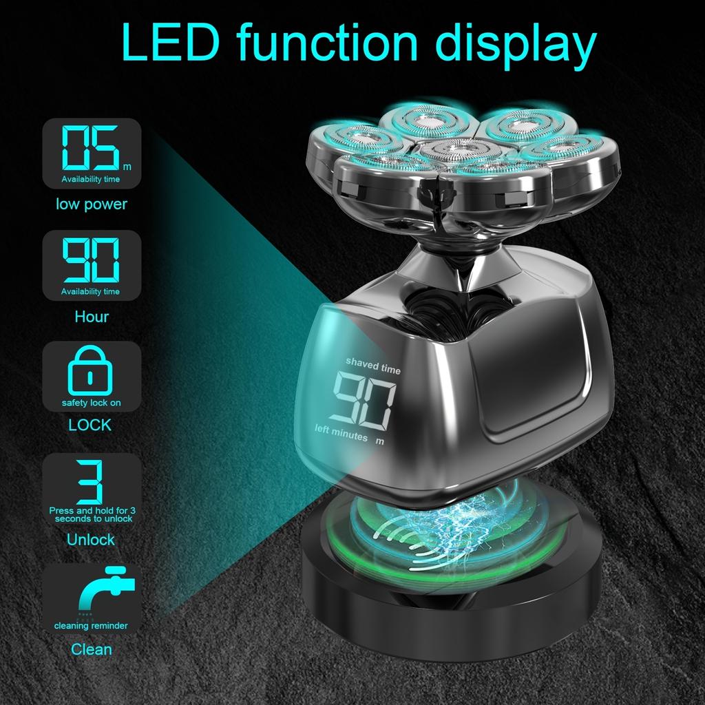 Men's 7D Smooth Shaver, 6-in-1 Wet And Dry Electric Shaver For Face And Head