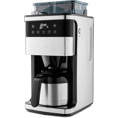 Digitální termoskleněný kávovar s filtrem a mlýnkem - MEDION - 1000W - 1,0L - Stříbrný