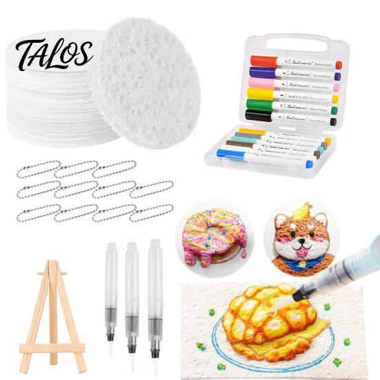 Sketch And Color Water Activation Kit Magic Foam Texture Painting DIY 3D Art with Mess-Free Brush Pens Puffy Popcorn Drawing Canvas Sponge Craft