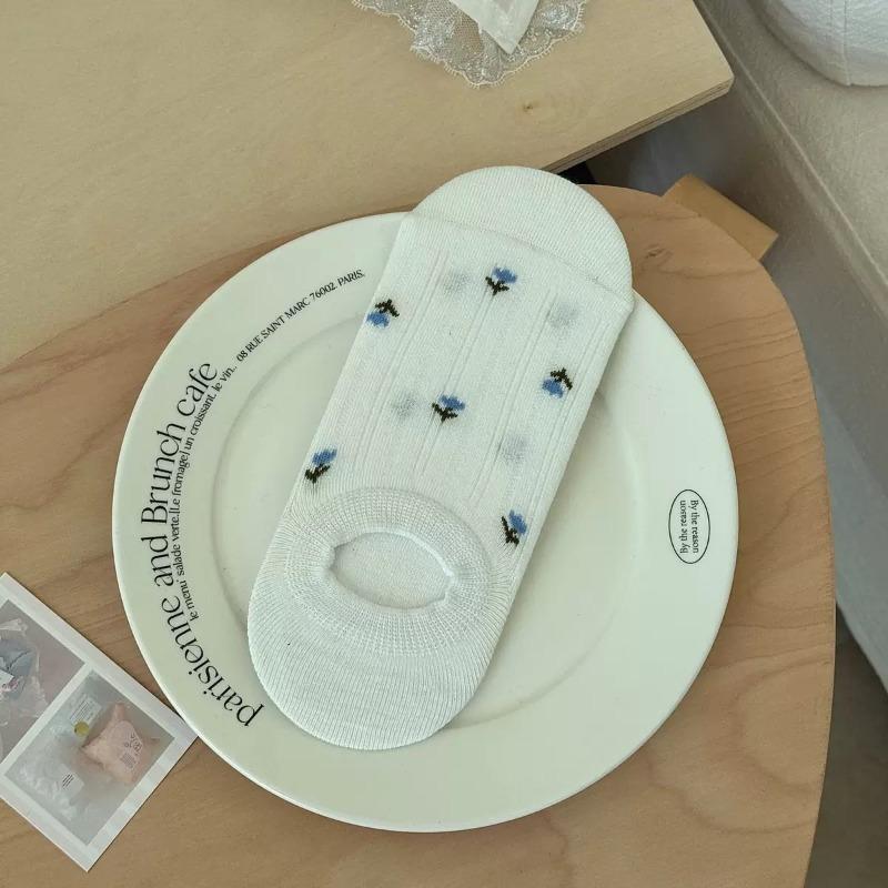 Summer Children's Floral Boat-shaped Socks with Shallow Openings, Invisible Heels, Anti-slip, Non-slippery Cotton, Boneless Socks