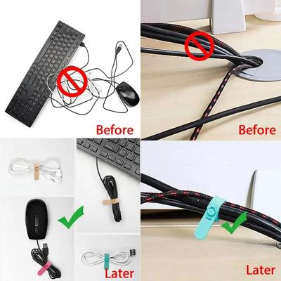 10PCS Cable Organizer Ties Clip Charger Cord Management Silicone Wire Manager Mouse Earphone Holder Data Line Winder Straps