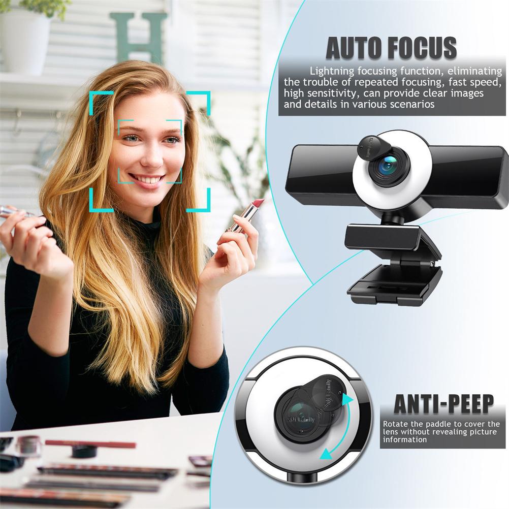 4K HD Webcam with Microphone Autofocus 1080P HD Webcam USB PC Laptop Web Camera with  Cover Tripod