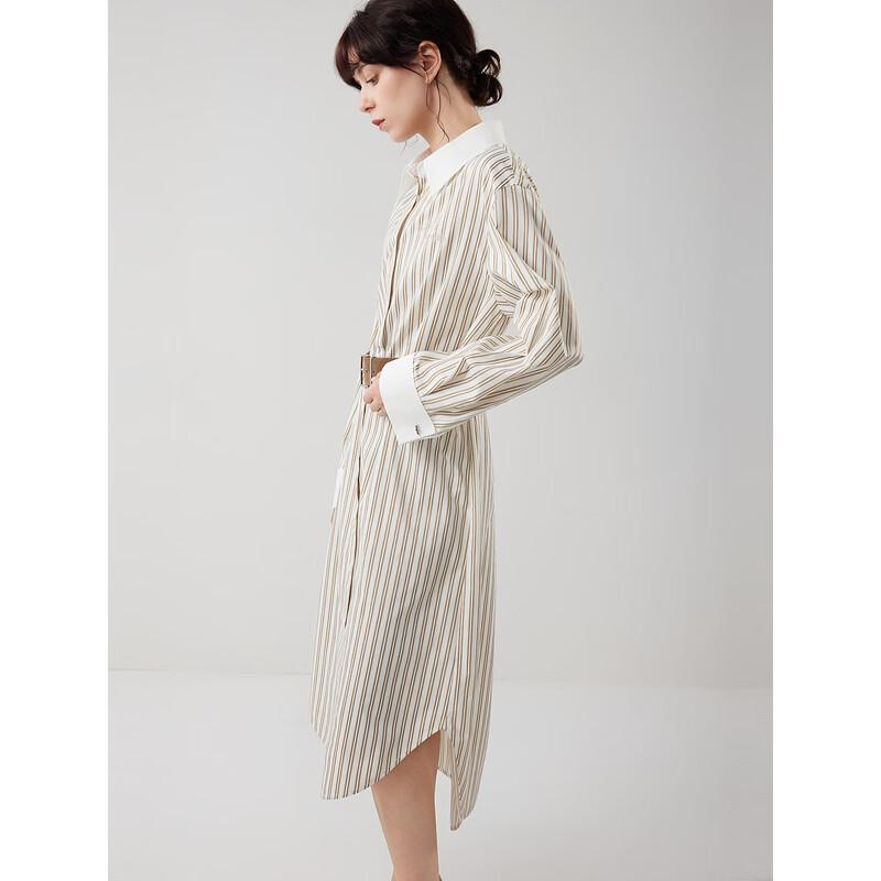 ELLE Women's Striped Waist-Cinching Shirt Dress