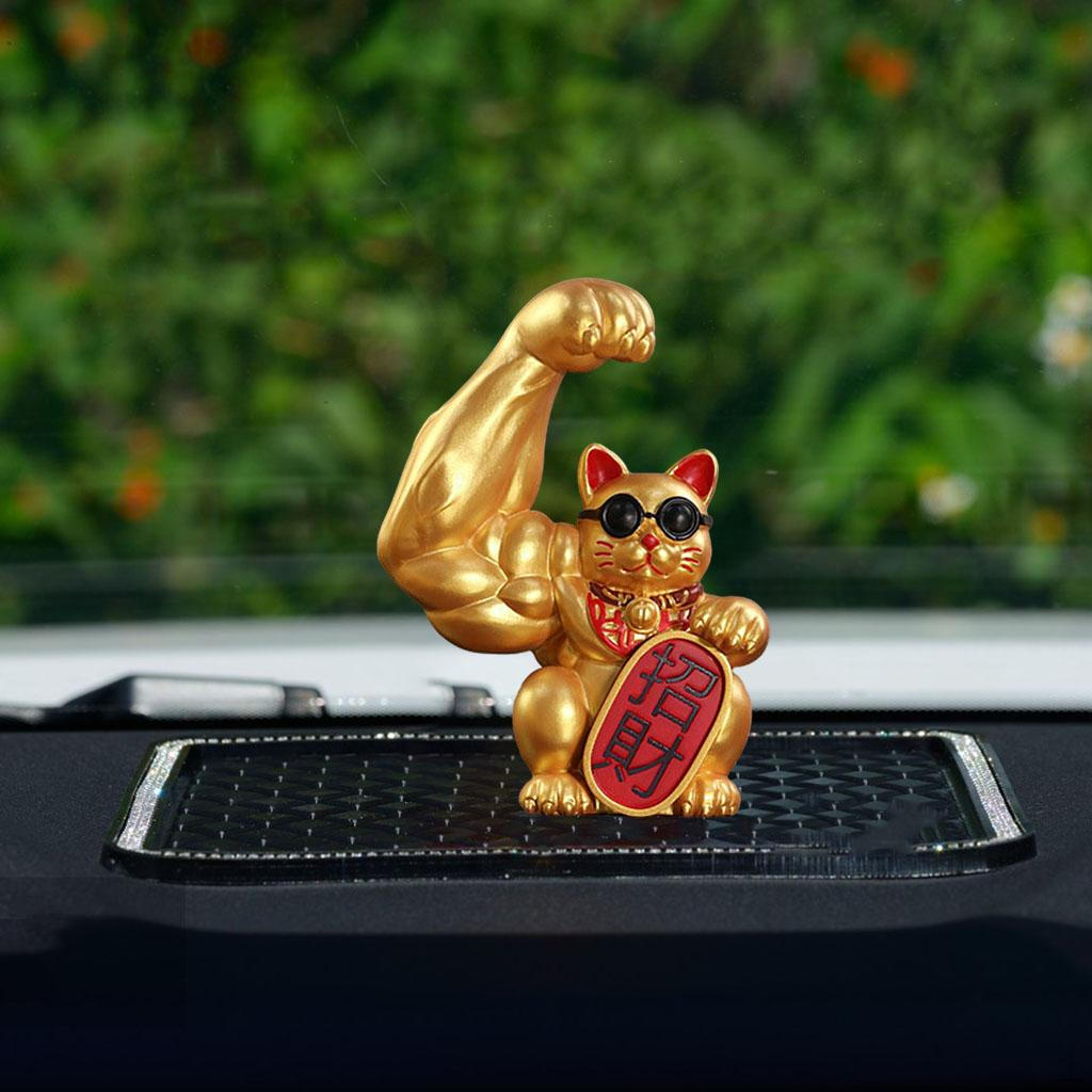 Cat Figurine Sculptures Resin Fengshui Statue Wealth Car Decoration Ornament Accessory