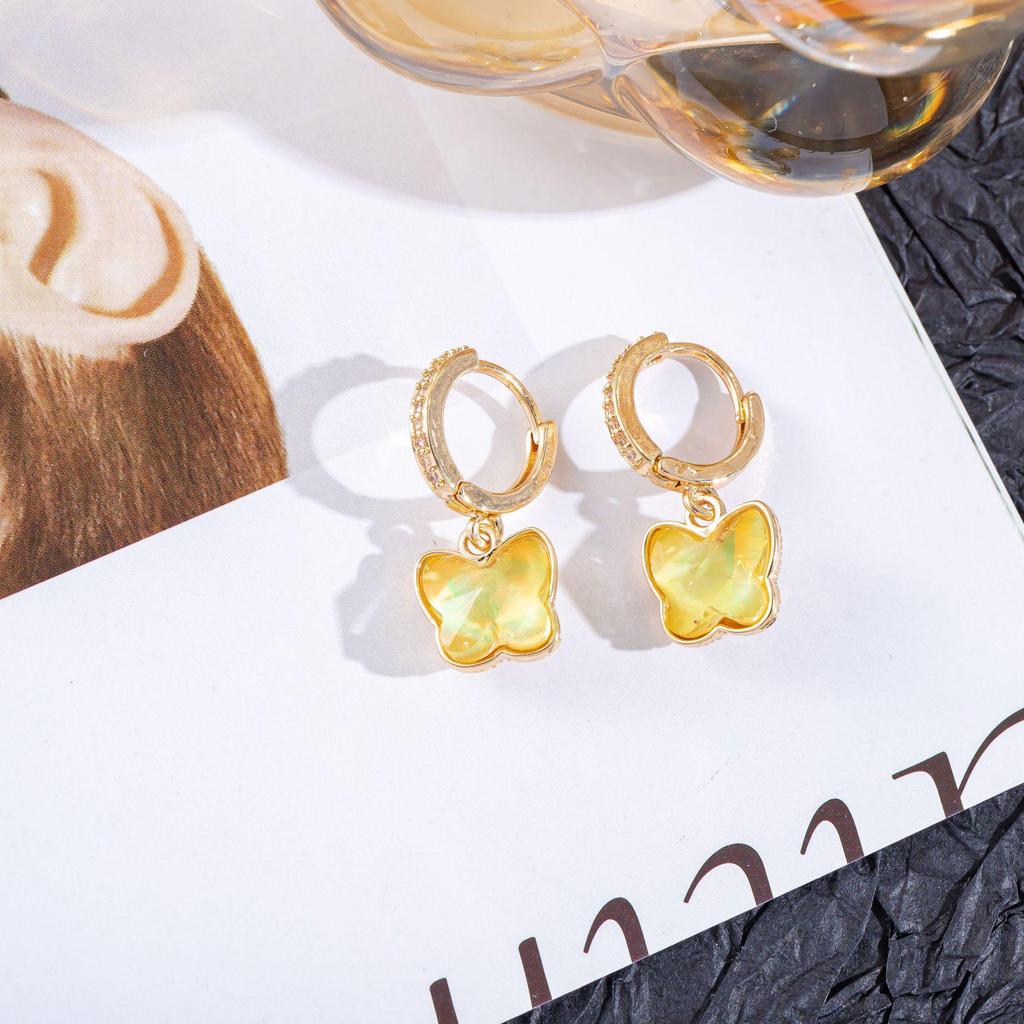 Elegant Tourmaline Cubic Zirconia Butterfly Earrings - Light Luxury Studs for Ladies