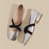 Fashion Silver Single Shoes Women's 2025 Spring New French Square Head Low Heel Retro Ballet Light Mouth Mary Jane Shoes for Women Pumps