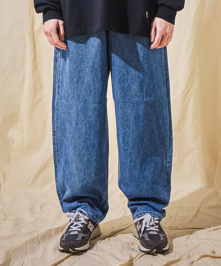 Bajal Wide Tapered Retro Denim Pants Blue