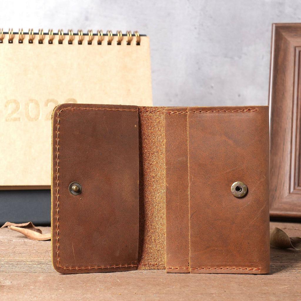 Vintage Crazy Horse Top Grain Leather Credit Card Holder Wallet Mens Slim ID VIP Cards Bags Small Change Coins Purses