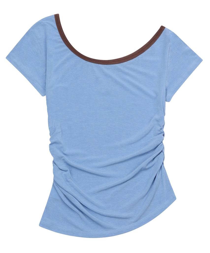 Mucent Viola One-Shoulder Asymmetrical Shirred Short Sleeve T-Shirt (2 Colors)