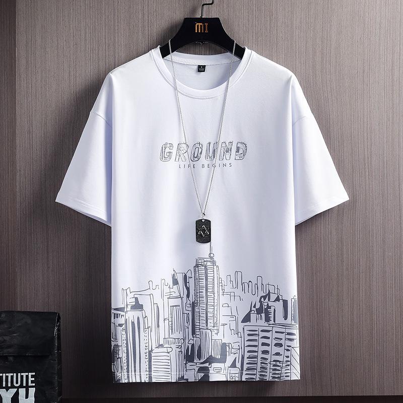 Men's Summer Snow Mountain Print Short-Sleeved T-shirt and Slim-Fit Shorts Two-Piece Set