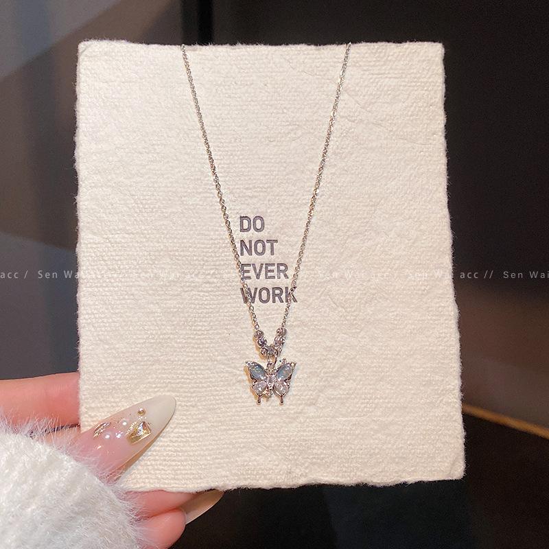 Dream butterfly pendant titanium steel necklace female sweet design titanium steel collarbone chain Korean Internet celebrity accessories