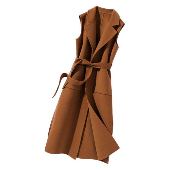 

Women Vest Turn-down Collar Sleeveless Cardigan Open Stitch Tight Waist Keep Warm Belt Loose Thick Lady Winter Waistcoat for Dating XL коричневий