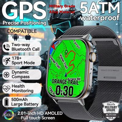 2025 New Ultra GPS Smart Watch 5 ATM Waterproof Built-in Dual-band GNSS Compass BT Call Military Sport Smartwatch Men Dual-band GNSS