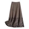 2025 Autumn/Winter Floral Knitted Wool A-Line Skirt - High Waist, Elastic, Thick Long Swing Skirt
