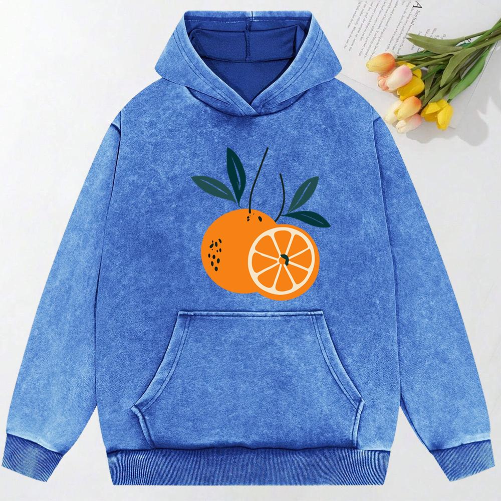 Delicious Orange Pattern  Print Women Snow Wash Hoodies Fashion Oversize Top Sportswears All-Match Cotton Hoody