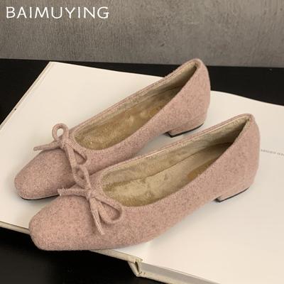 Bow Shallow Women Shallow Loafers Sapatos Camurça Biqueira Quadrada Elegantes Sapatos Baixos 2025 Tendência Inverno Designer Vestido Chausssures Femme