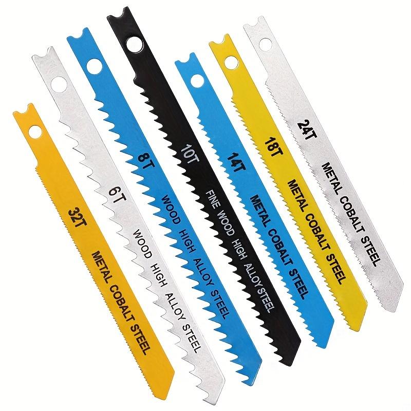 

A set of 7-piece puzzle saw blades, including metal cutting saw blades and plastic cutting saw blades, for precise cutting of mu