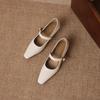 Krazing Pot Microfiber Square Toe Thick Med Heels Spring Summer Shoes Big Size 43 Metal Buckle Beauty Women Shallow Pumps