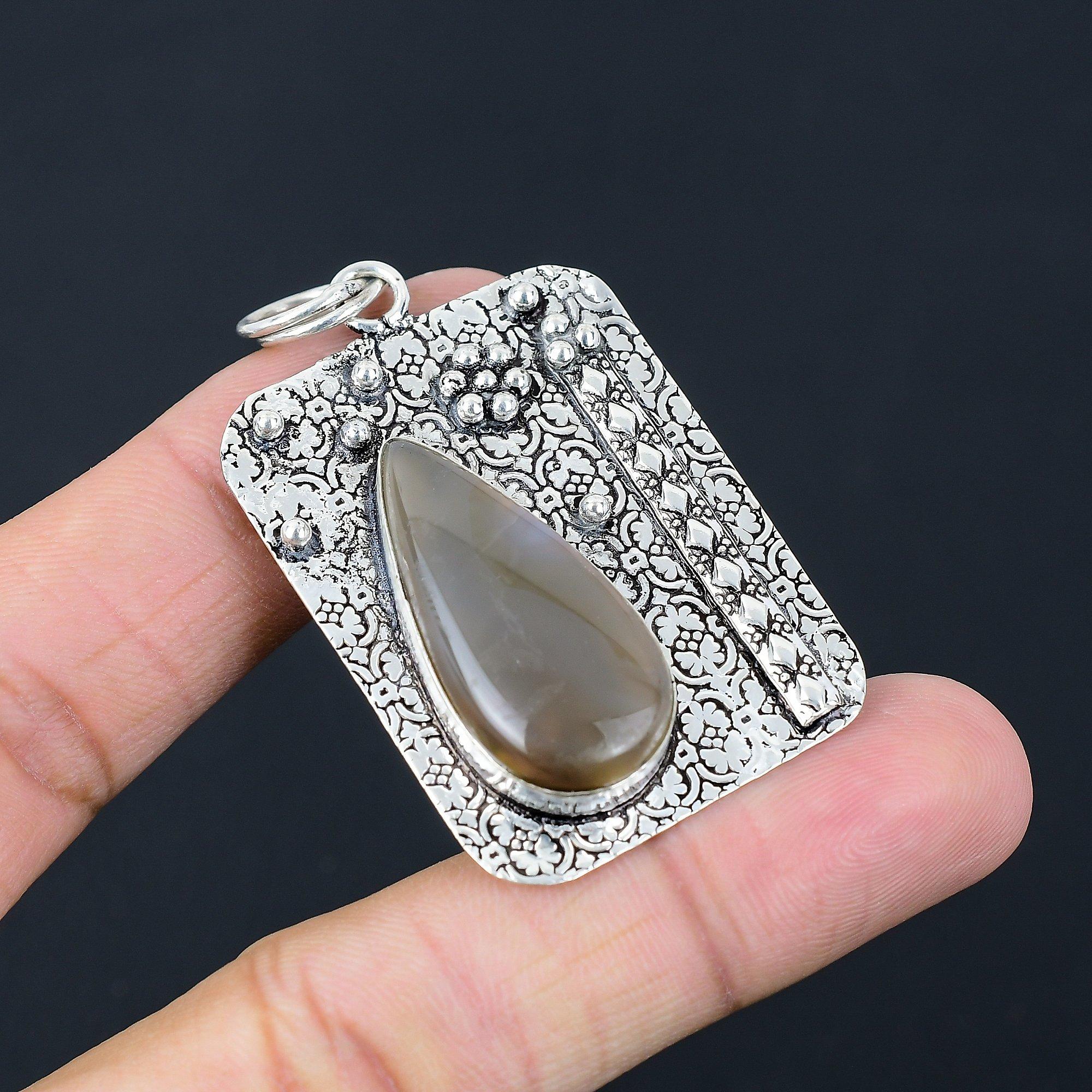 Friendship Day Deal Pear Montana Agate Gemstone Pendant Jewelry Sterling Silver
