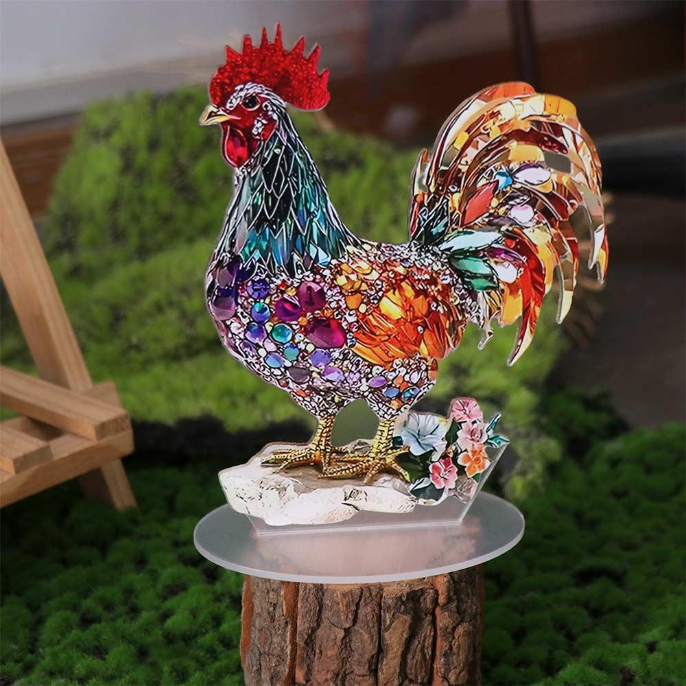 Creative Animal Statue Ornament 2D Flat Miniatures Figurine Sculpture Rooster Ornament  Cabinet
