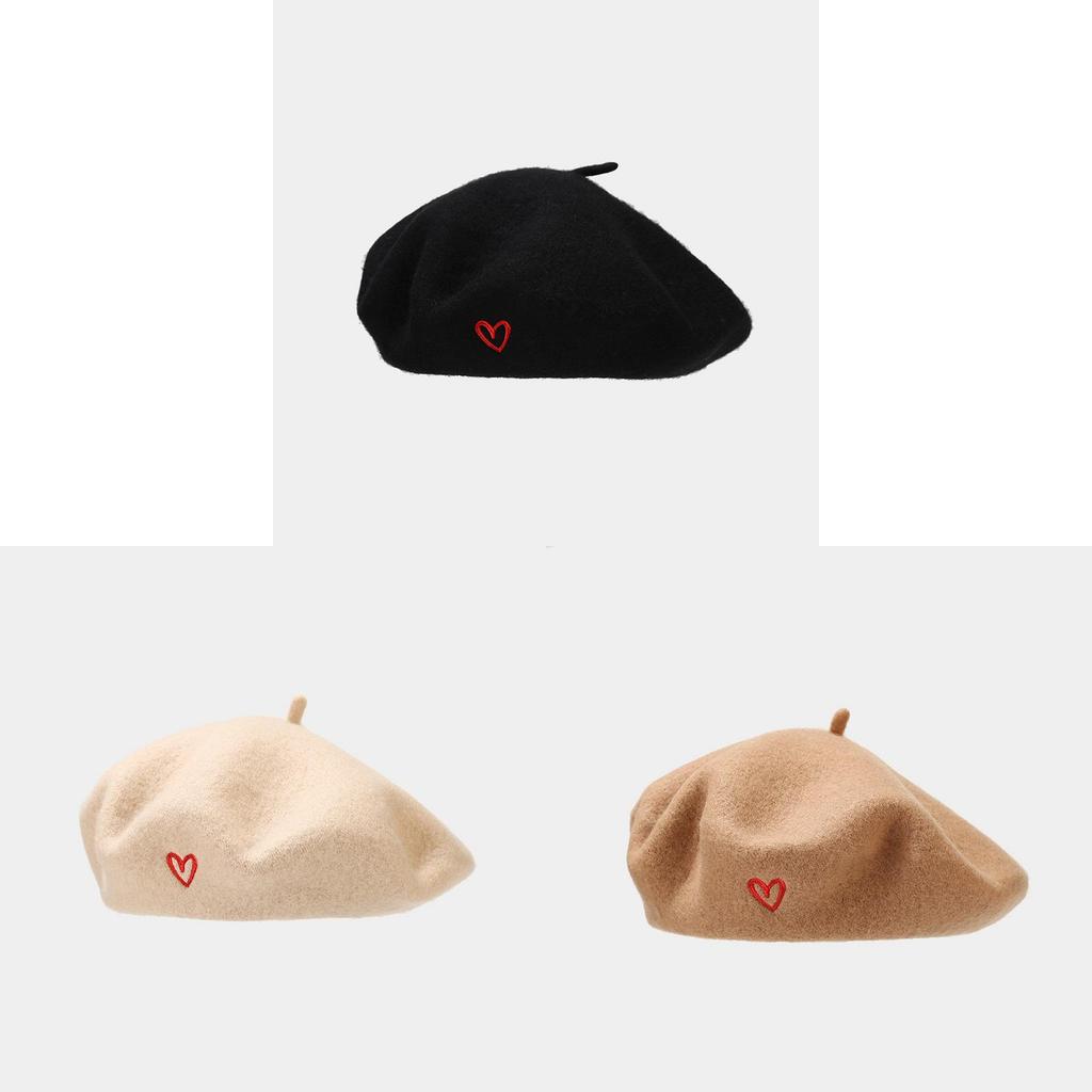 Vintage Wool Beret For Women With Heart Embroidery And Sun Protection For Fall Winter Fashion