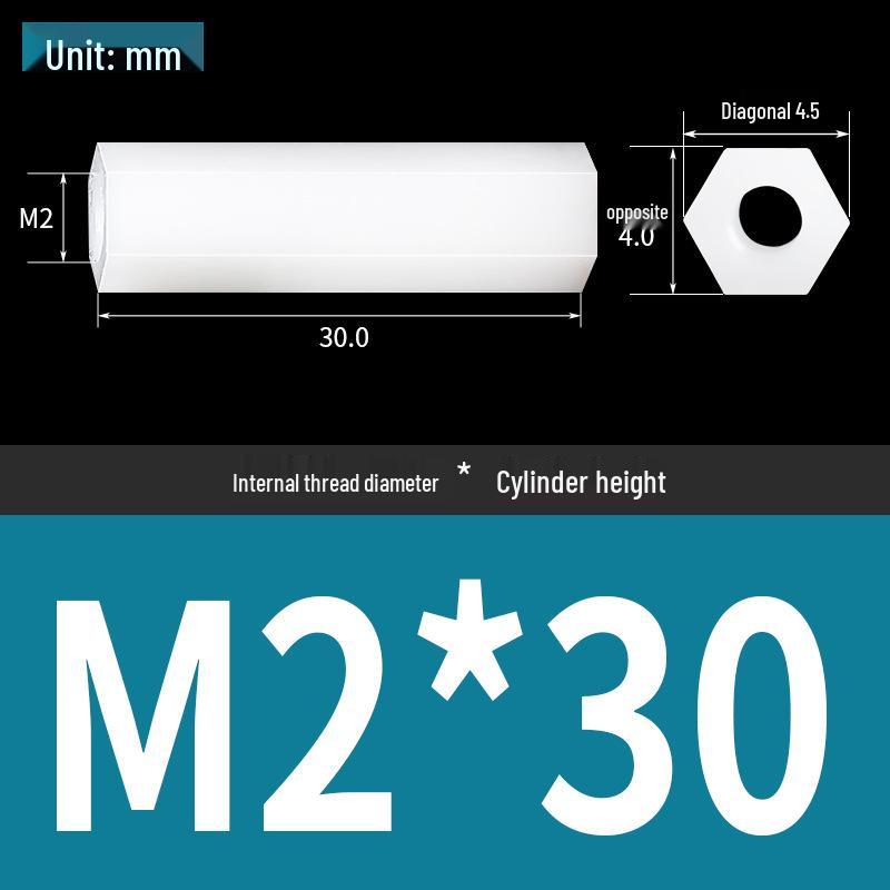 Black & White M2 Nylon Hexagonal Double-Through Standoff Spacer for PC Board Support