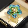 Elegant Retro Intangible Cultural Heritage Craftsmanship Blue Velvet Peony Brooch Atmospheric Freshwater Pearl Bouquet Pin Brooch Female