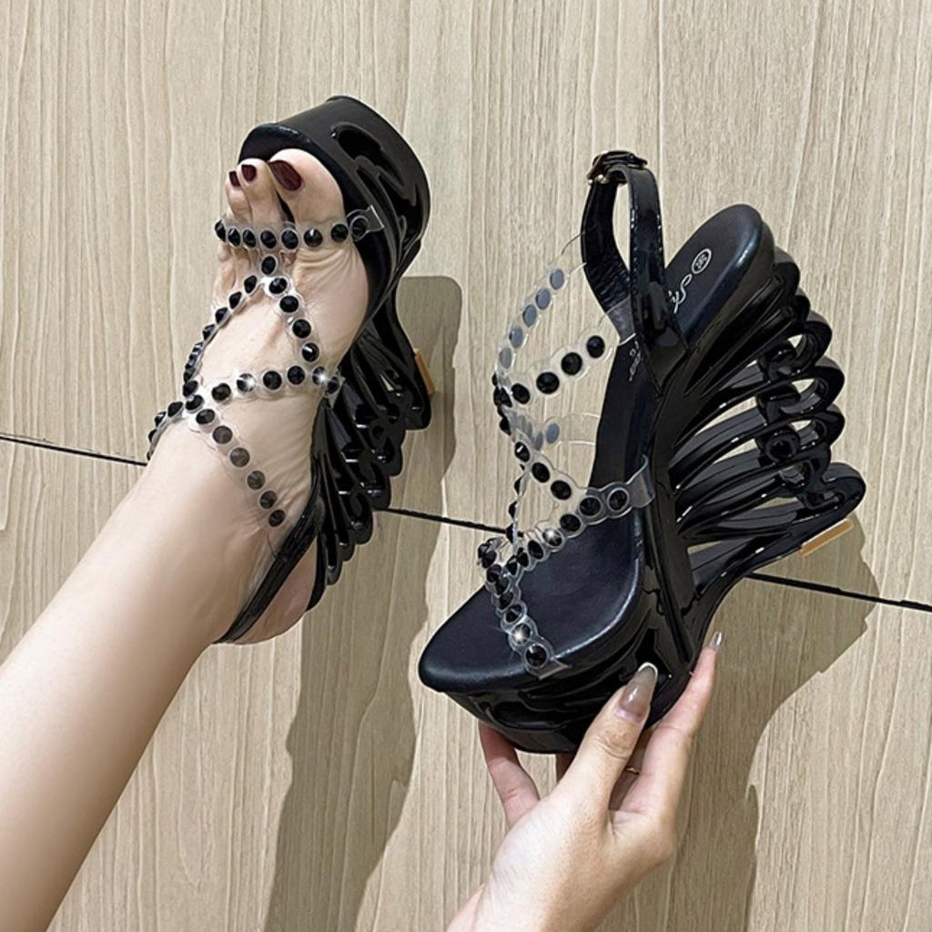 Sandals For Women Wedge 11 Half Fashion Sexy Summer High Heels Women Shoes High Heel Rhinestone Transparent Zapatos Mujer