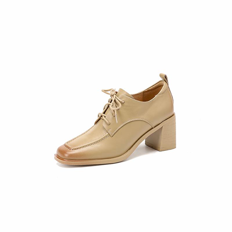 Fashion Mature Dress Women Pumps Fashion Office Ladies Thick Heels Square Toe Genuine Leather Lace-Up Shoes Woman 2025 New Spring Autumn