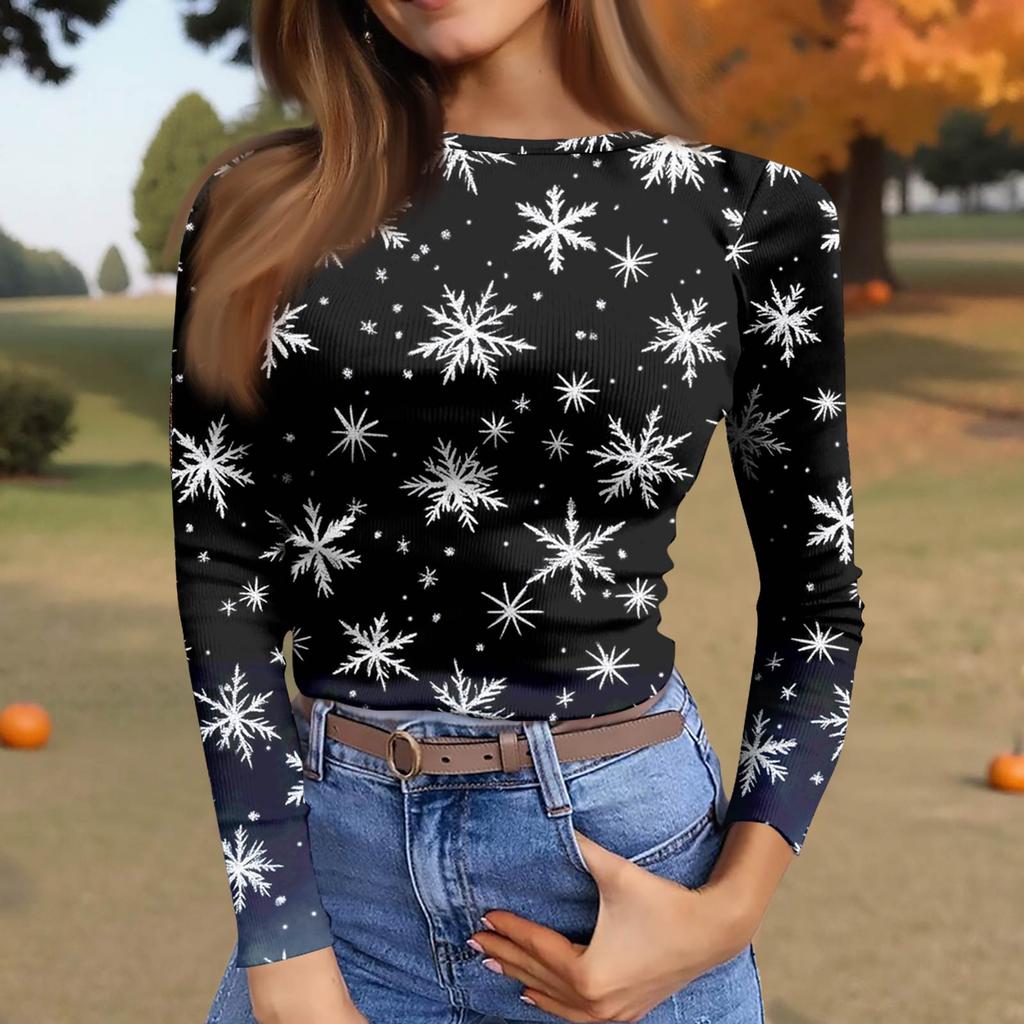 Damen Slim Bottom T-Shirt Mode Lässig Farbverlauf Druck Rundhals Pullover Langarm Top