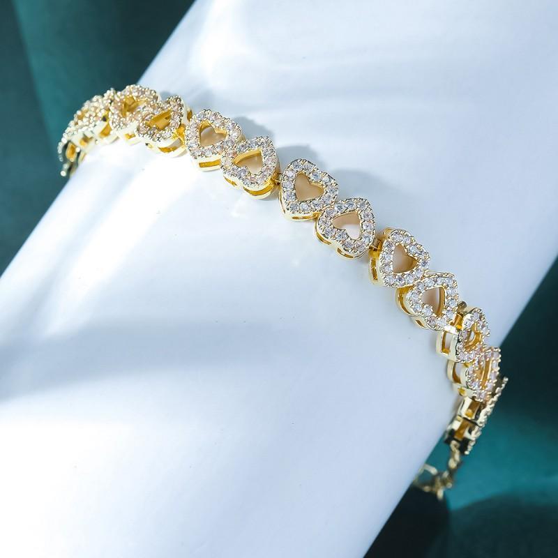 Elegant Copper Heart Bracelet With Zirconia Crystals Minimalist Fashion Jewelry Women Gift