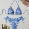 Sexy High Waist Triangle Pant Bikini Set Women's Two-Piece Swimsuit Denim Print Separate Swimwear Cross-Border Clothing