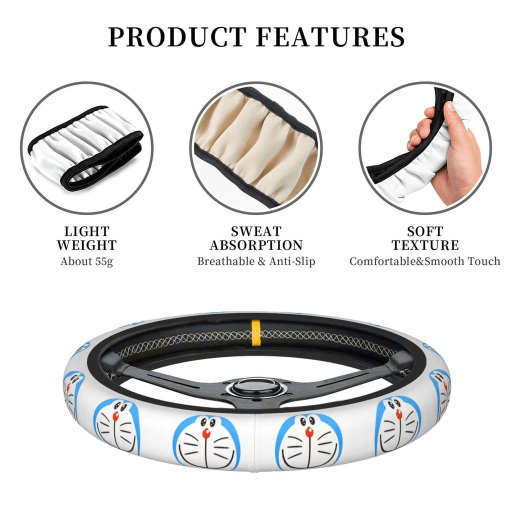 Doraemon Steering Wheel Cover for Cars, Stylish, Anti-Slip, Stain Prevention, Comfortable Touch, Accessories, Interior