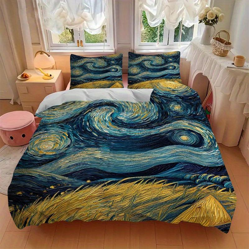 3pcs Starry Night Wheat Field Print Bedding Quilt Cover, Soft and Comfortable Quilt Cover Suitable for Bedroom and Guest Room186