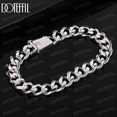 Bracciale con fibbia quadrata da 10 mm e catena laterale in argento sterling 925, gioielli da sposa alla moda