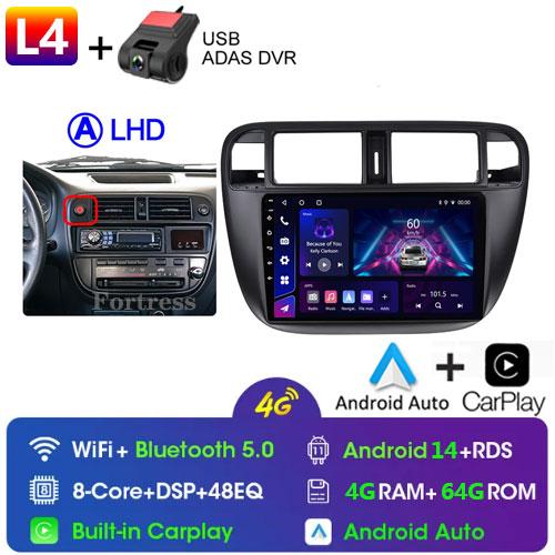 Android 14 Carplay Auto For Honda Civic 1996 1997 1998 1999 2000 2001 Multimedia Car Radio Player 4G Stereo 2 Din Tape Recorder