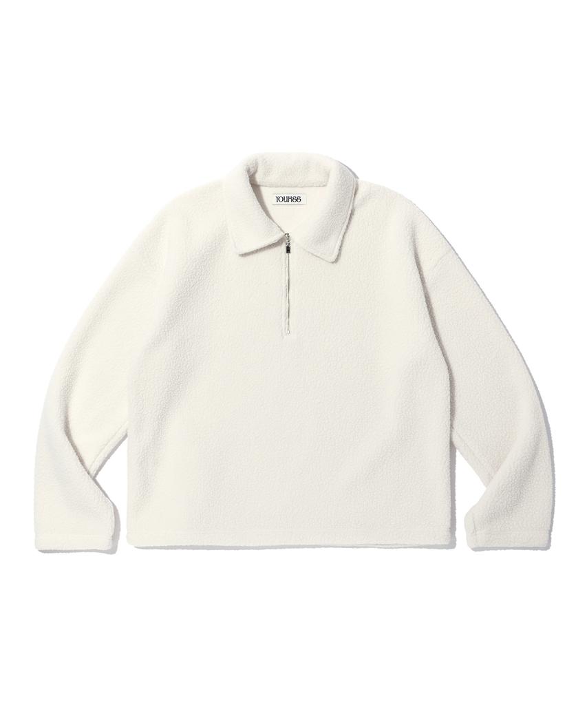 YOUHEE Boucle Half Neck Zip-Up Sweatshirts Ivory