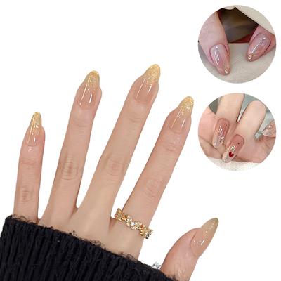30Pcs Full Cover Removable Sparkling Rhinestone Reusable False Nails Elegant French Style Press On Nails Nail Art