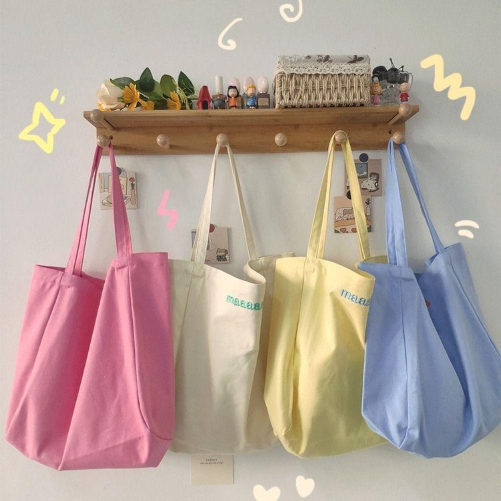 

Letter Embroidery Candy Color Canvas Bag Large Capacity Shoulder Bag Vacation Tote Bag Outdoor