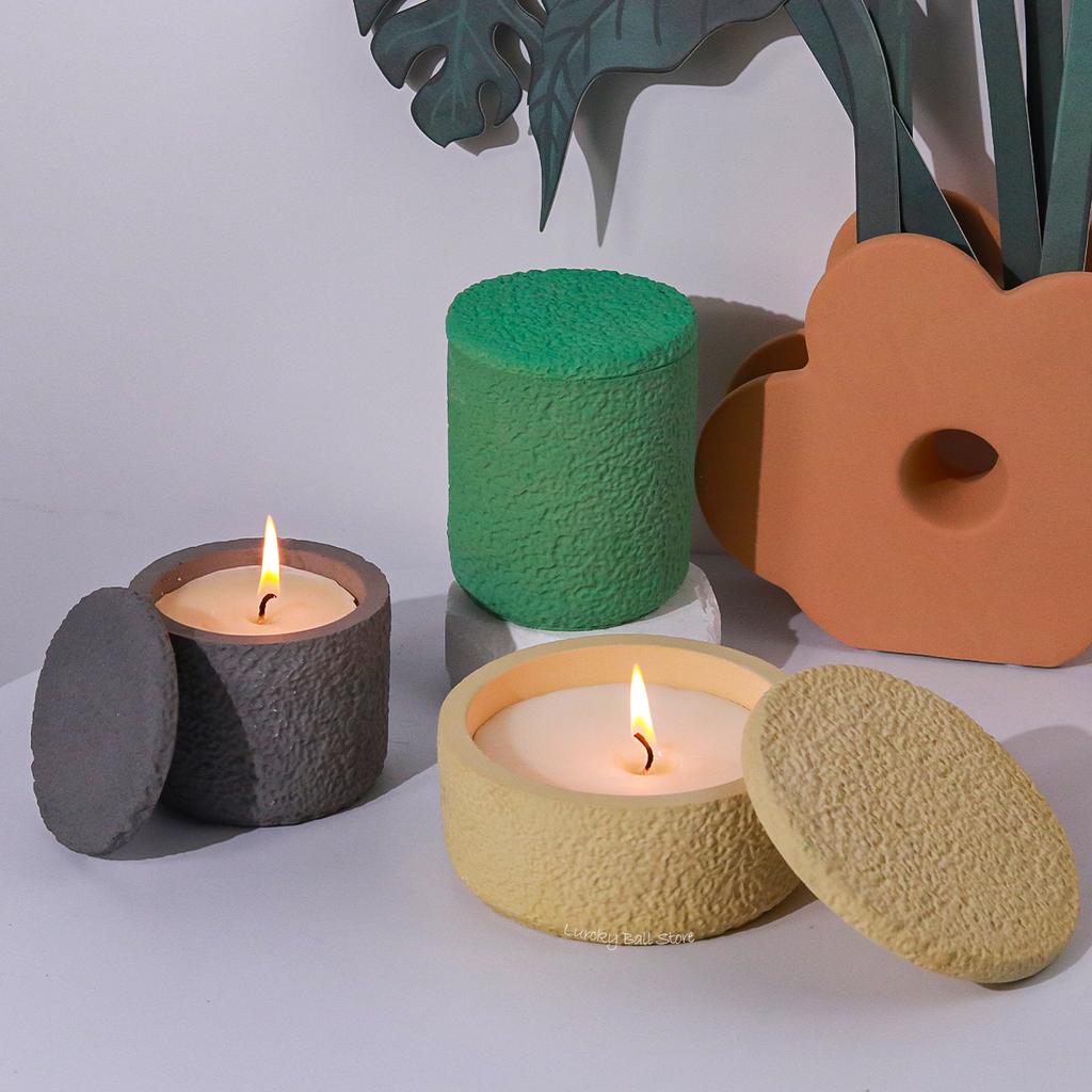 Large Candle Jar Silicone Mold With Lid Cement Concrete Flowerpots Jewelry Storage Box DIY Resin Bottles Mould Home Decor Crafts