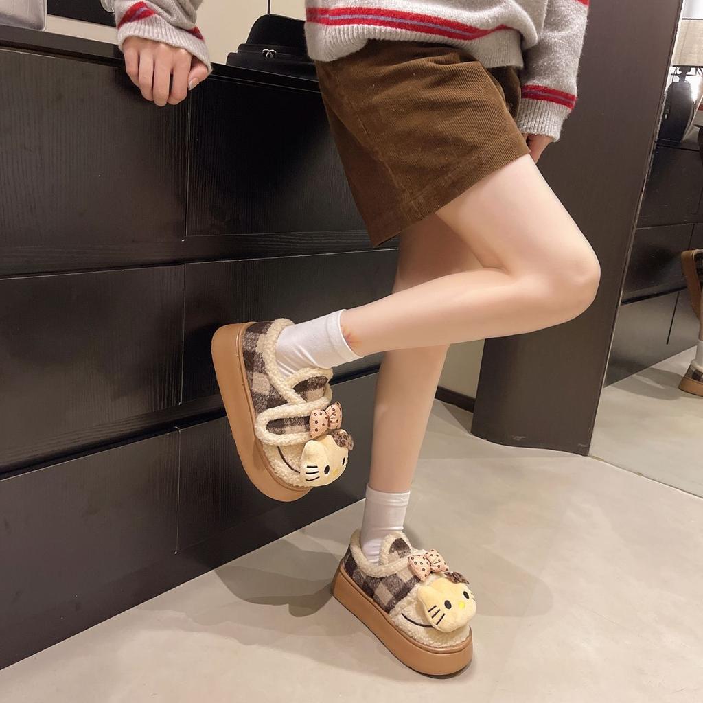 Fashion Thick-soled Versatile and Comfortable Cotton Shoes for Women's Autumn and Winter New Cute Temperament Kitten Non-slip Cotton Shoes for Women