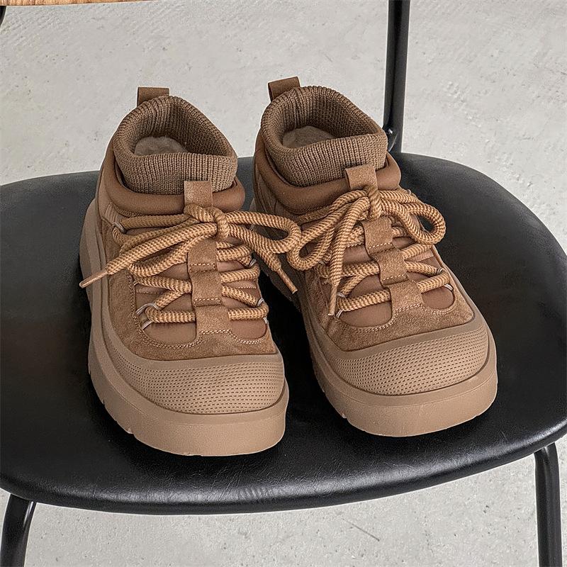 Snow boots short tube new autumn and winter thick-soled piled thickened warm fur integrated cotton shoes small heater