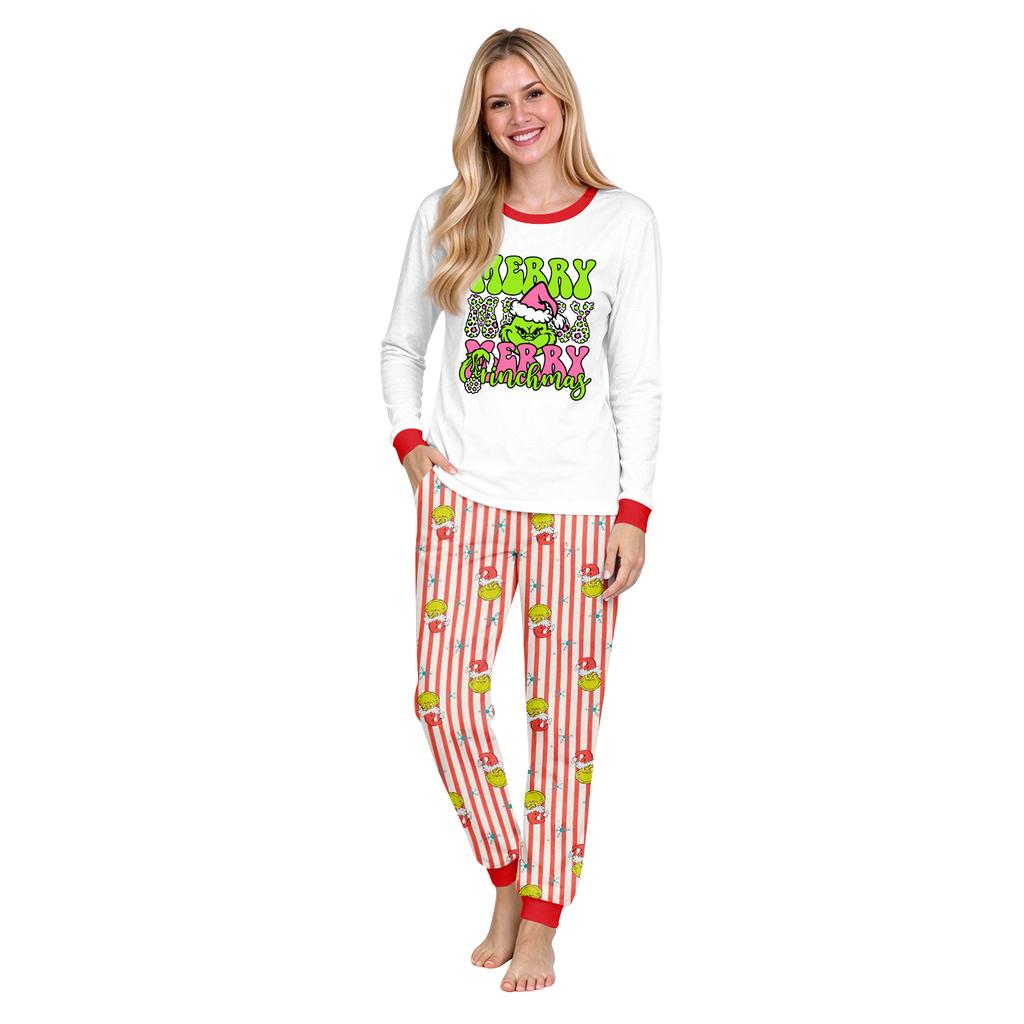 Christmas Print Crewneck Top and Jogger Pants Set Holiday Two Piece Loungewear Outfit